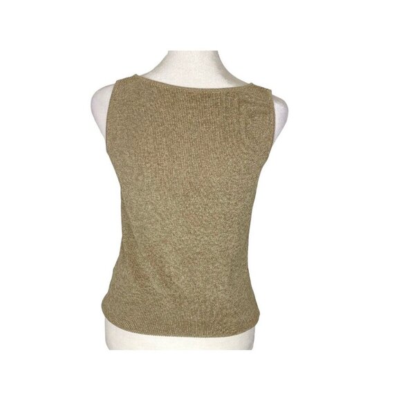 100% Silk Gold Ribbed Tank Top Scoop Neck Stretchy S/M 42-9 - Picture 4 of 13